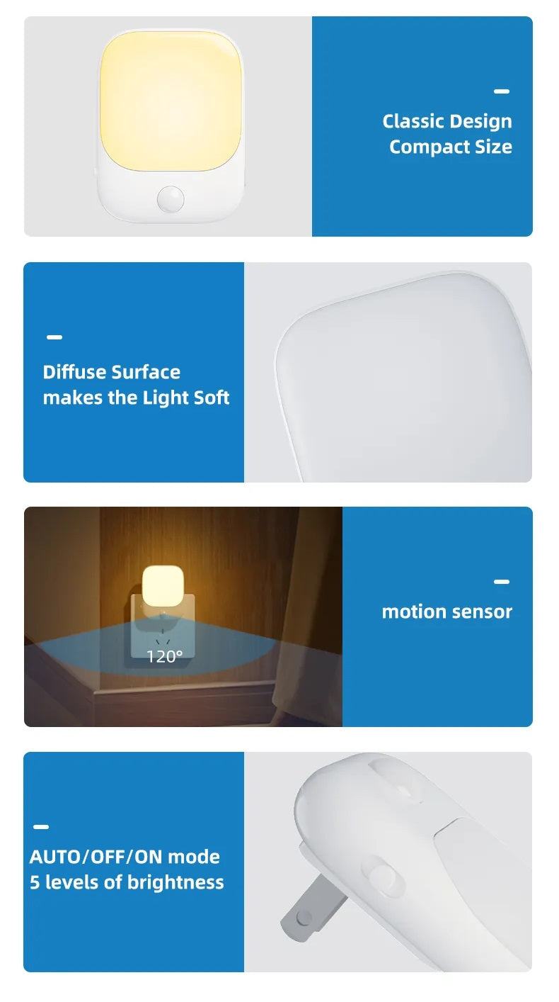 2 Stück LED Nachtlicht Steckdose mit Bewegungsmelder Warmweiß 0,5W 20 Lumen