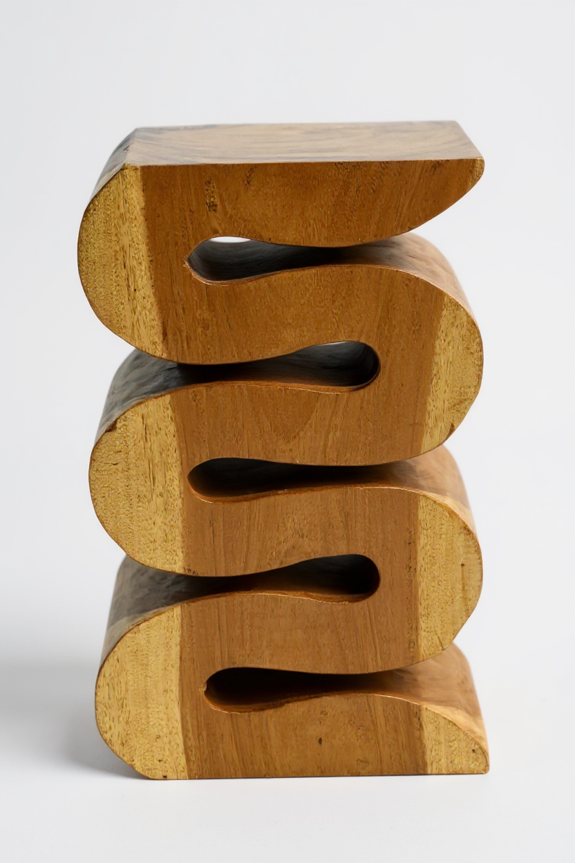 Holzhocker - Beistelltisch Blumenhocker Ablagetisch - Handgefertigt  - Natur Schlange aus massivem Suarholz- 50x30x30 cm