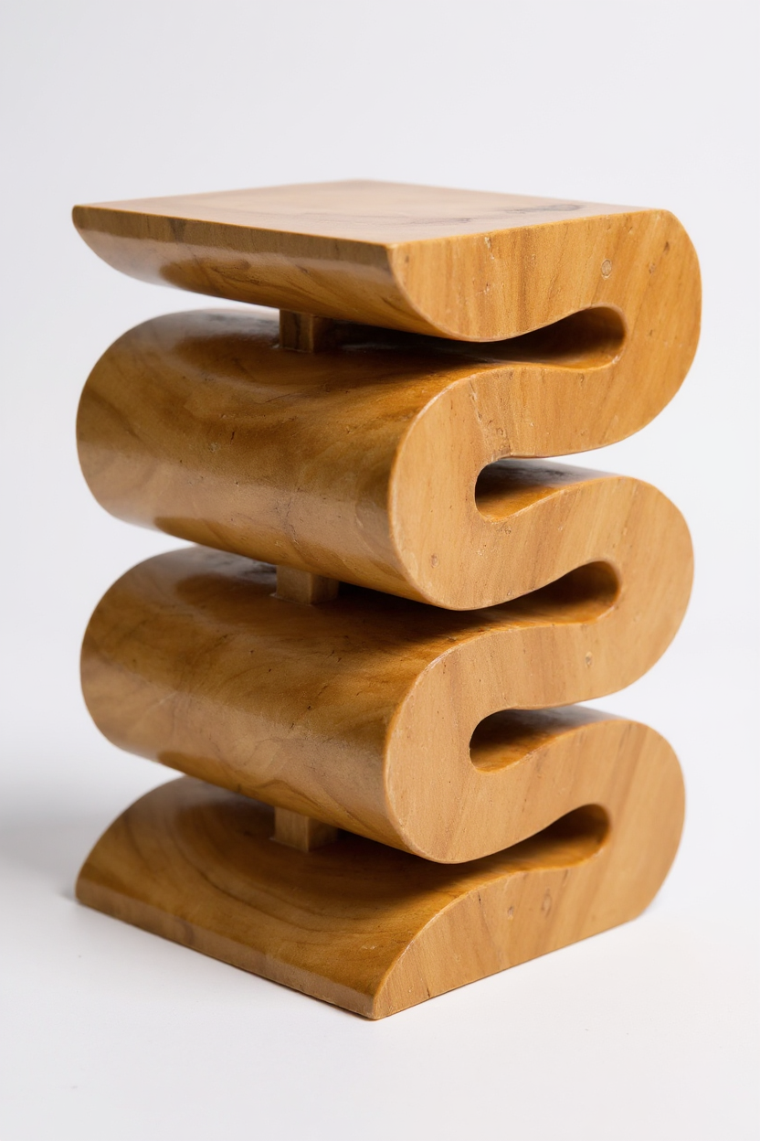 Holzhocker - Beistelltisch Blumenhocker Ablagetisch - Handgefertigt  - Natur Schlange aus massivem Suarholz- 50x30x30 cm