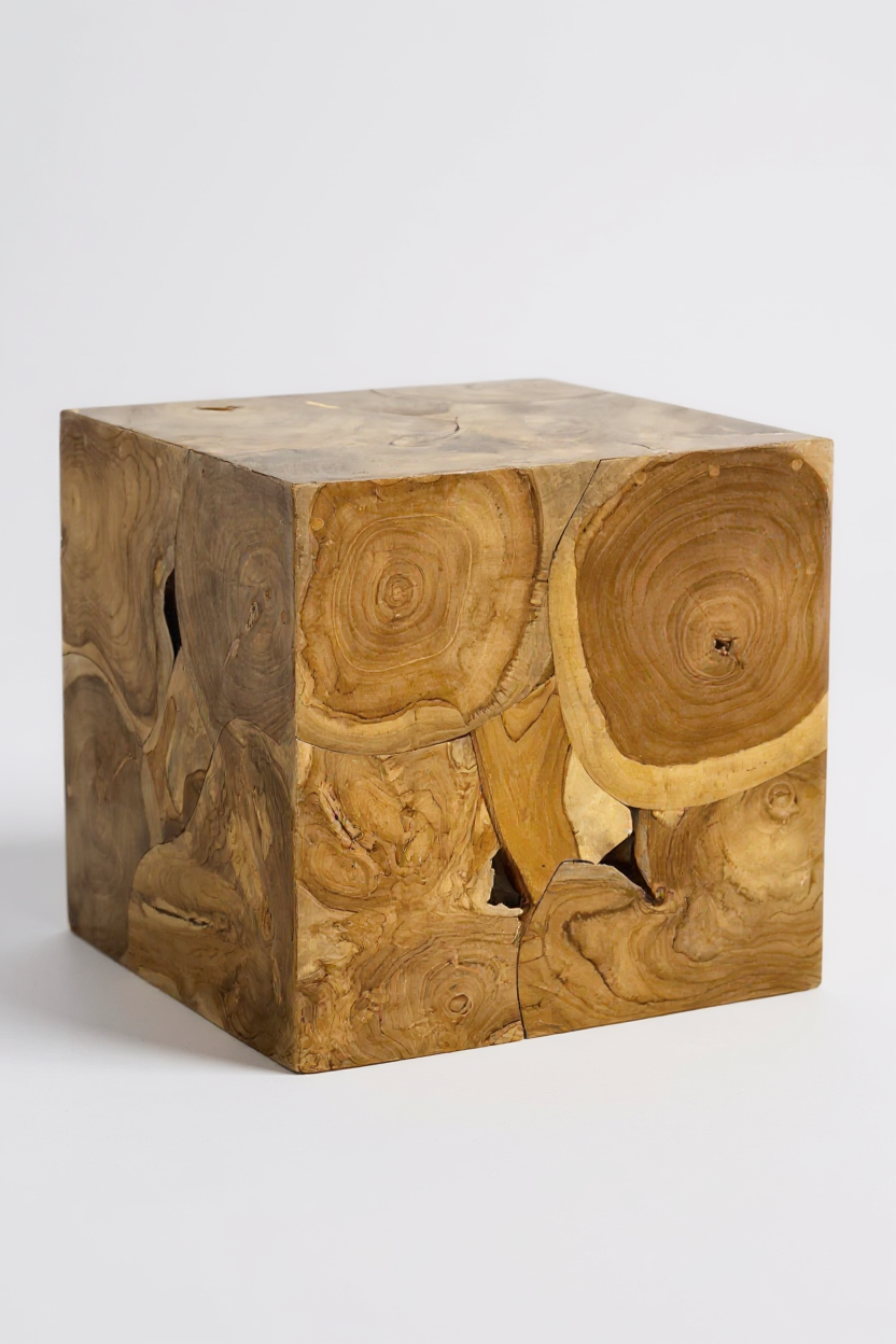 Holzmosaik Beistelltisch - Couchtisch Nachttisch Pflanzenhocker Hocker - Handgefertigt - 40&60x40x40 cm