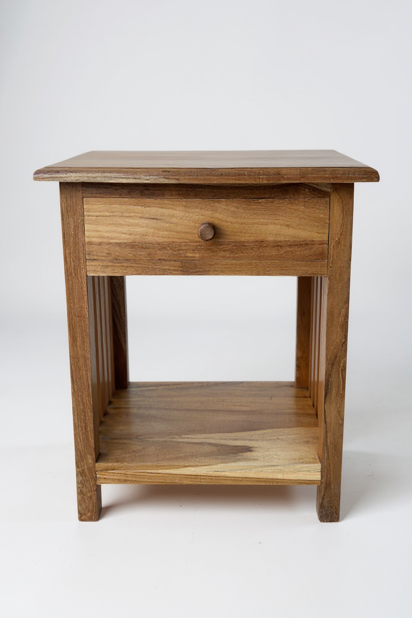 Holz Nachtkommode – Beistelltisch Nachttisch Nachtschrank – Vintage-Look aus massiven Teakholz - 50x40x30 cm