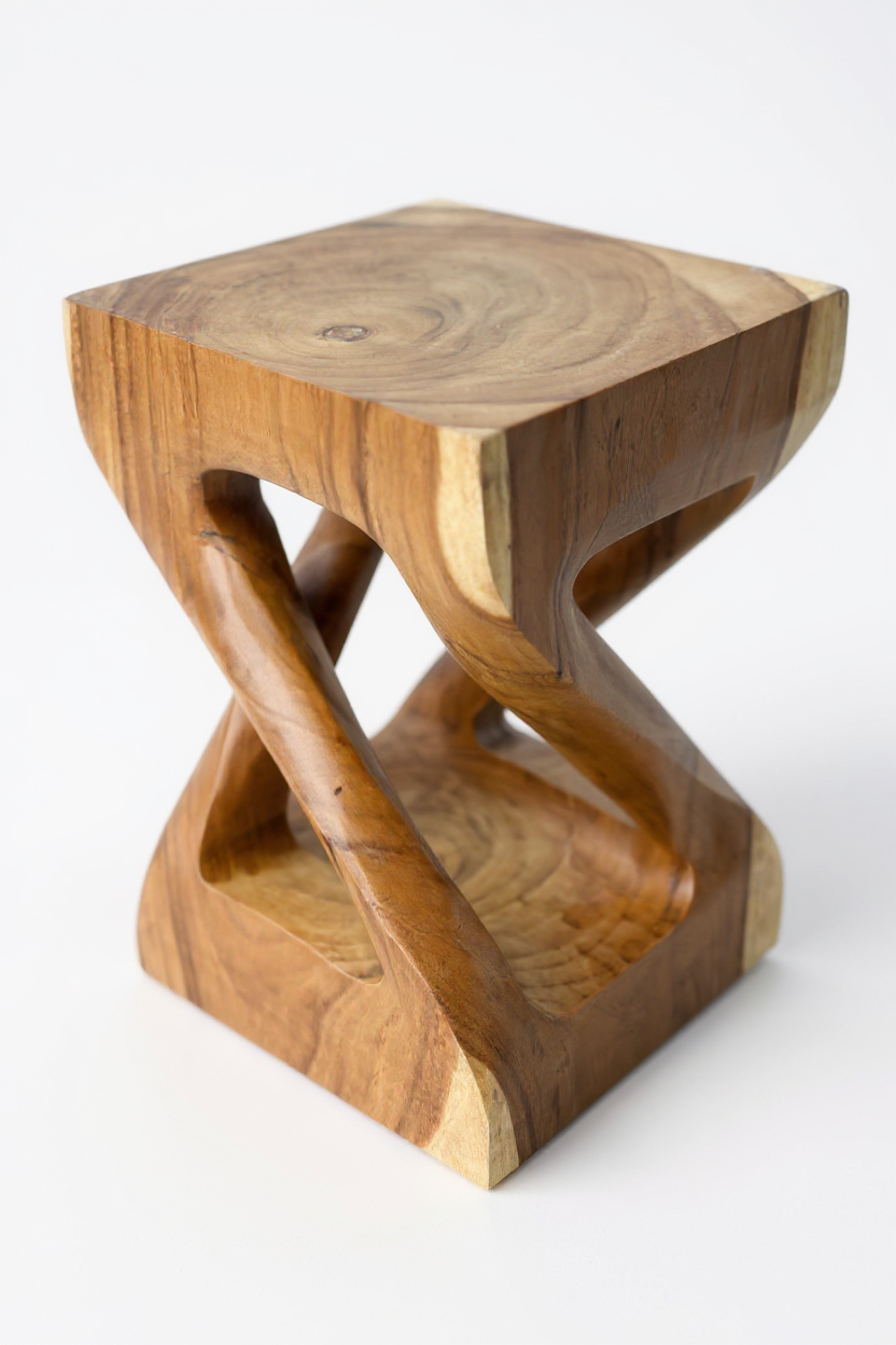 Holz Beistelltisch - Holzhocker Couchtisch - Handgefertigt – Kantig gedreht aus massivem Suarholz - 50x28x28 cm