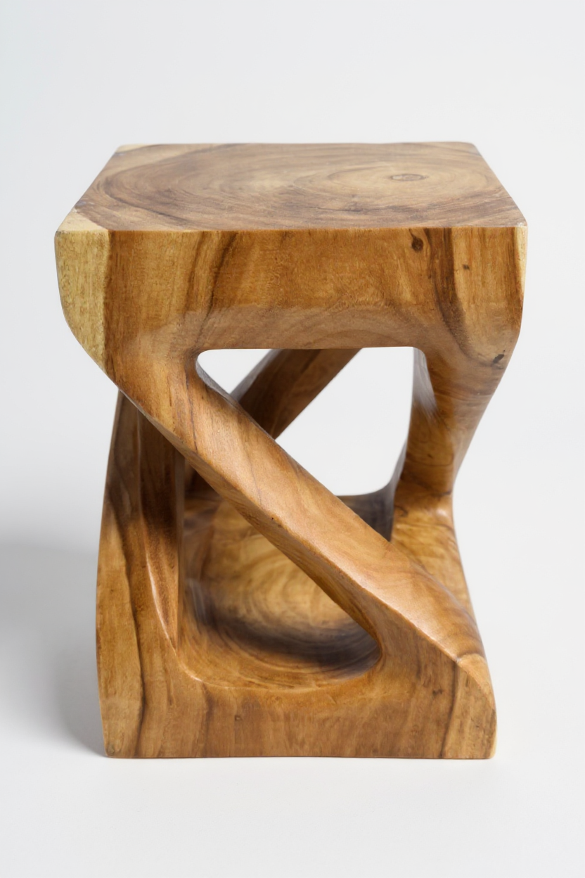 Holz Beistelltisch - Holzhocker Couchtisch - Handgefertigt – Kantig gedreht aus massivem Suarholz - 50x28x28 cm