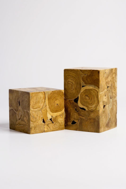 Holzmosaik Beistelltisch - Couchtisch Nachttisch Pflanzenhocker Hocker - Handgefertigt - 40&60x40x40 cm