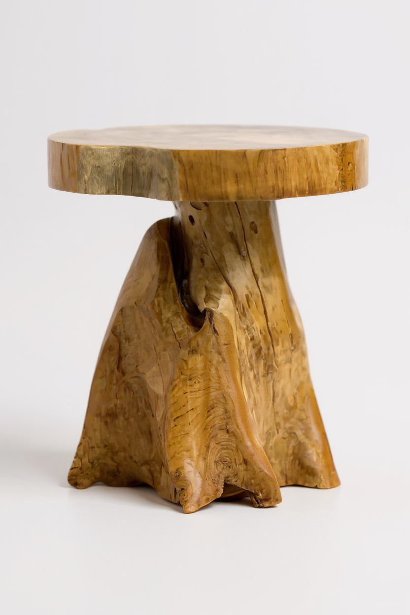 Holzhocker – Beistelltisch Blumenhocker Ablagetisch – Handgefertigt – Natürliche Form aus massivem Teakholz – 45x40x40 cm