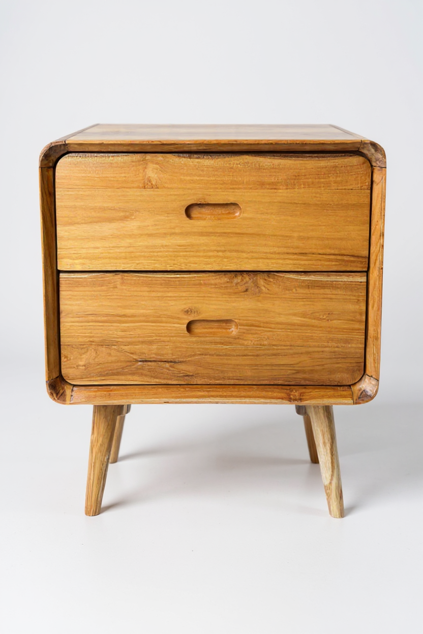 Holz Nachttisch – Beistelltisch Nachtschrank – Mit Zwei Schubladen – Aus Teak Massivholz – 50x40x60 cm