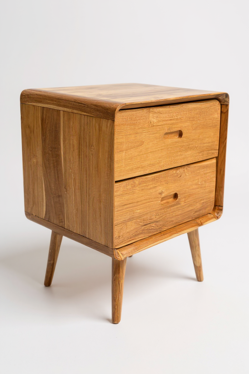 Holz Nachttisch – Beistelltisch Nachtschrank – Mit Zwei Schubladen – Aus Teak Massivholz – 50x40x60 cm