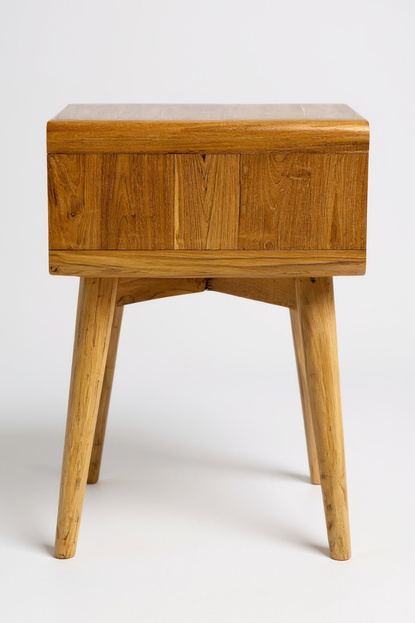 Rattan Beistelltisch – Nachttisch Ablagetisch Couchtisch – Stilvoll mit Schublade – Handgefertigter Vintage Look aus Teakholz – 60x50x40 cm