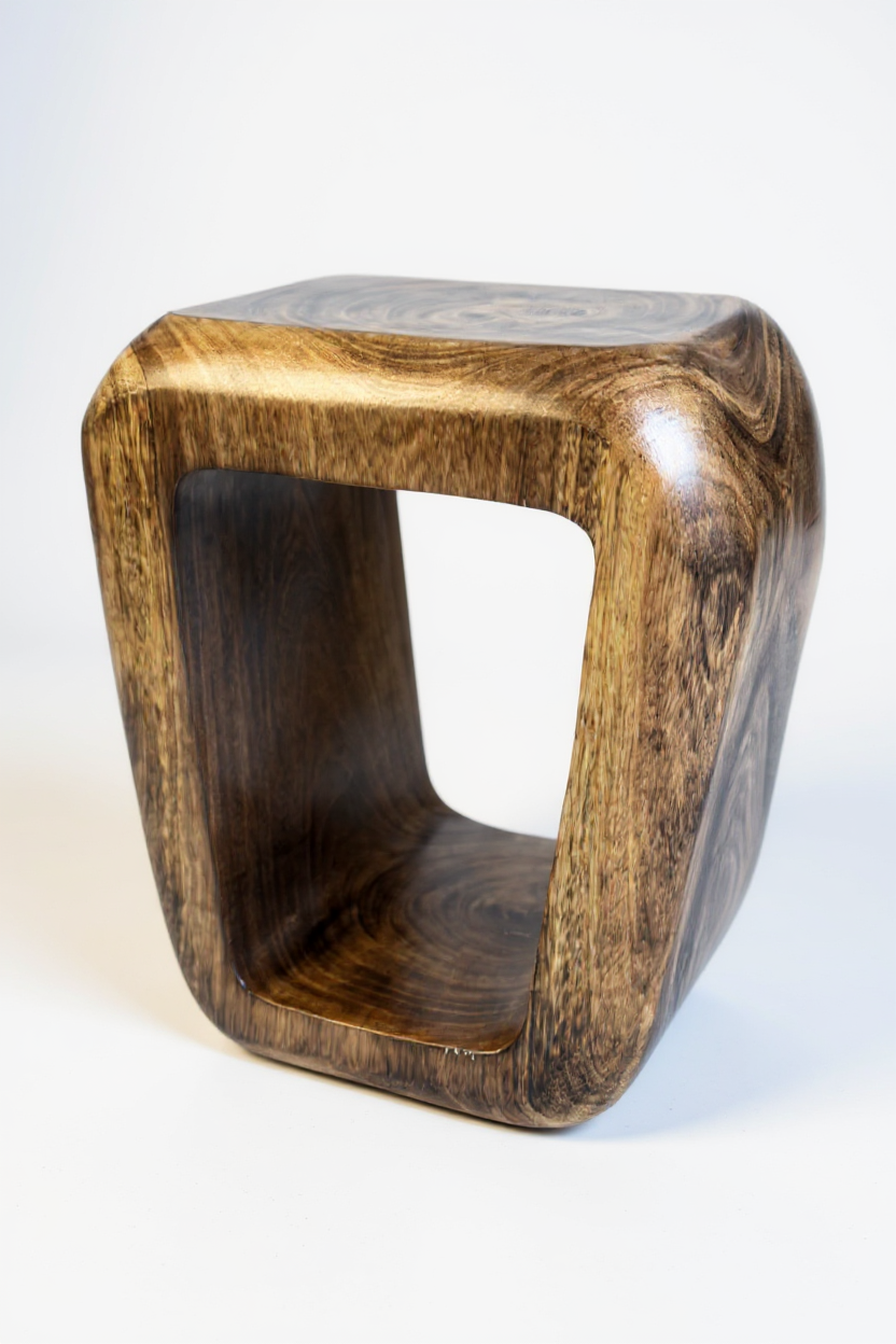 Holzhocker - Beistelltisch Couchtisch - Handgefertigter Flambierter Hocker aus massivem Suarholz- 50x30x40 cm