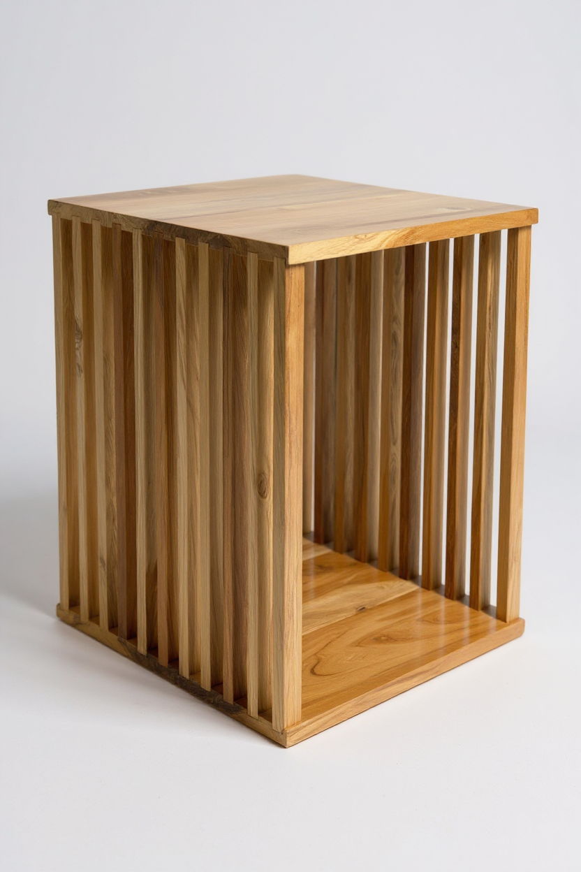 Teakholz-Beistelltisch - Holzhocker Couchtisch - Handgefertigt aus Massivholz – Holzleisten Würfel - 45x35x40 cm
