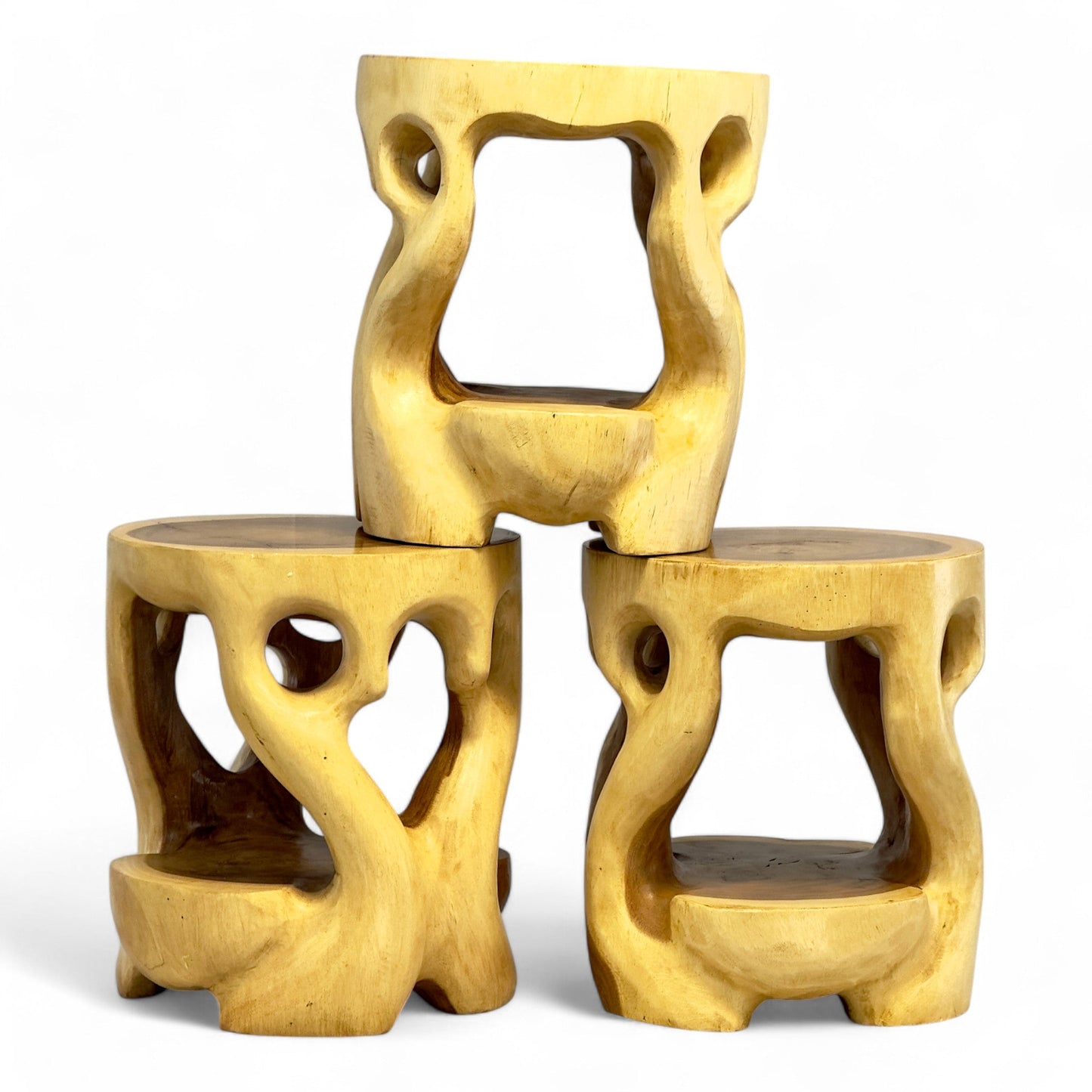 Holz Beistelltisch - Hocker, Nachttisch, Pflanzenhocker, Ablagetisch - Rundes Naturdesign mit organischer Form – Massiv aus Teakholz – 40x34x34 cm