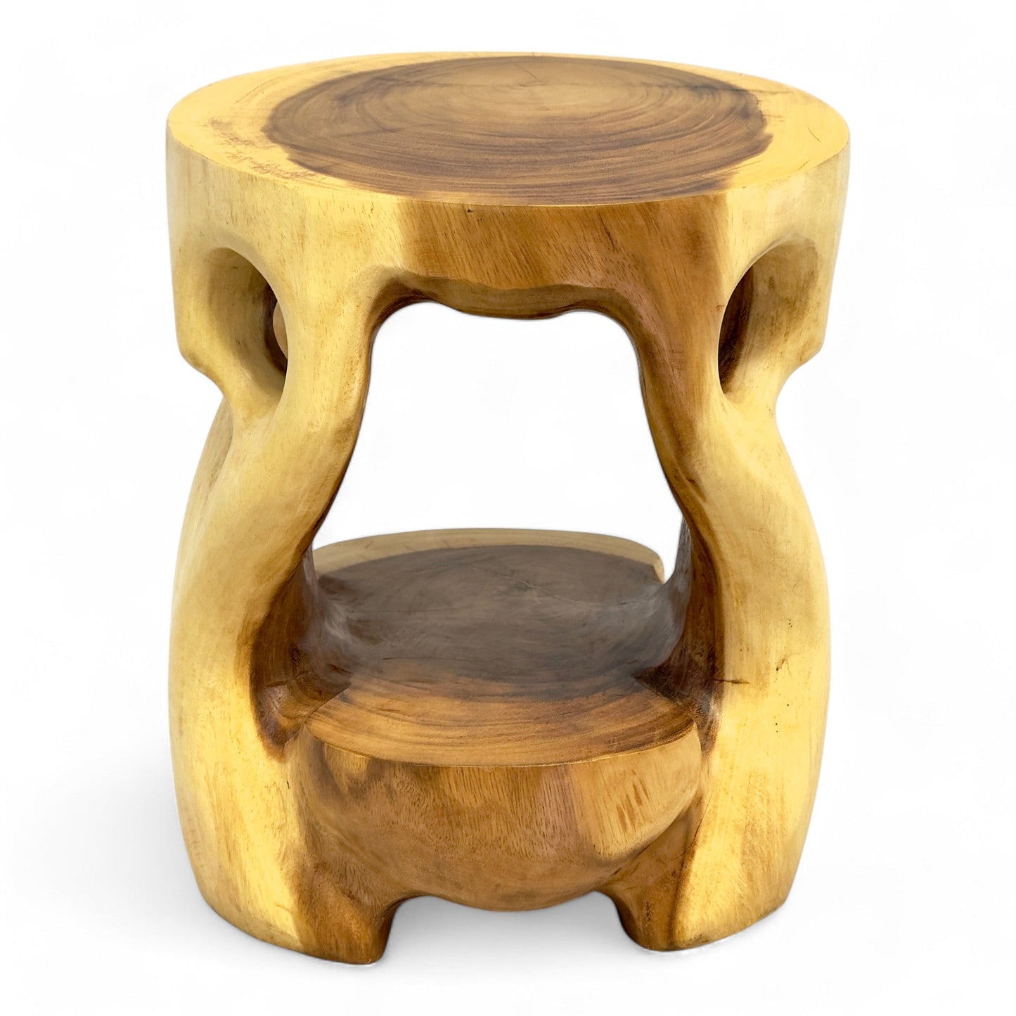 Holz Beistelltisch - Hocker, Nachttisch, Pflanzenhocker, Ablagetisch - Rundes Naturdesign mit organischer Form – Massiv aus Teakholz – 40x34x34 cm