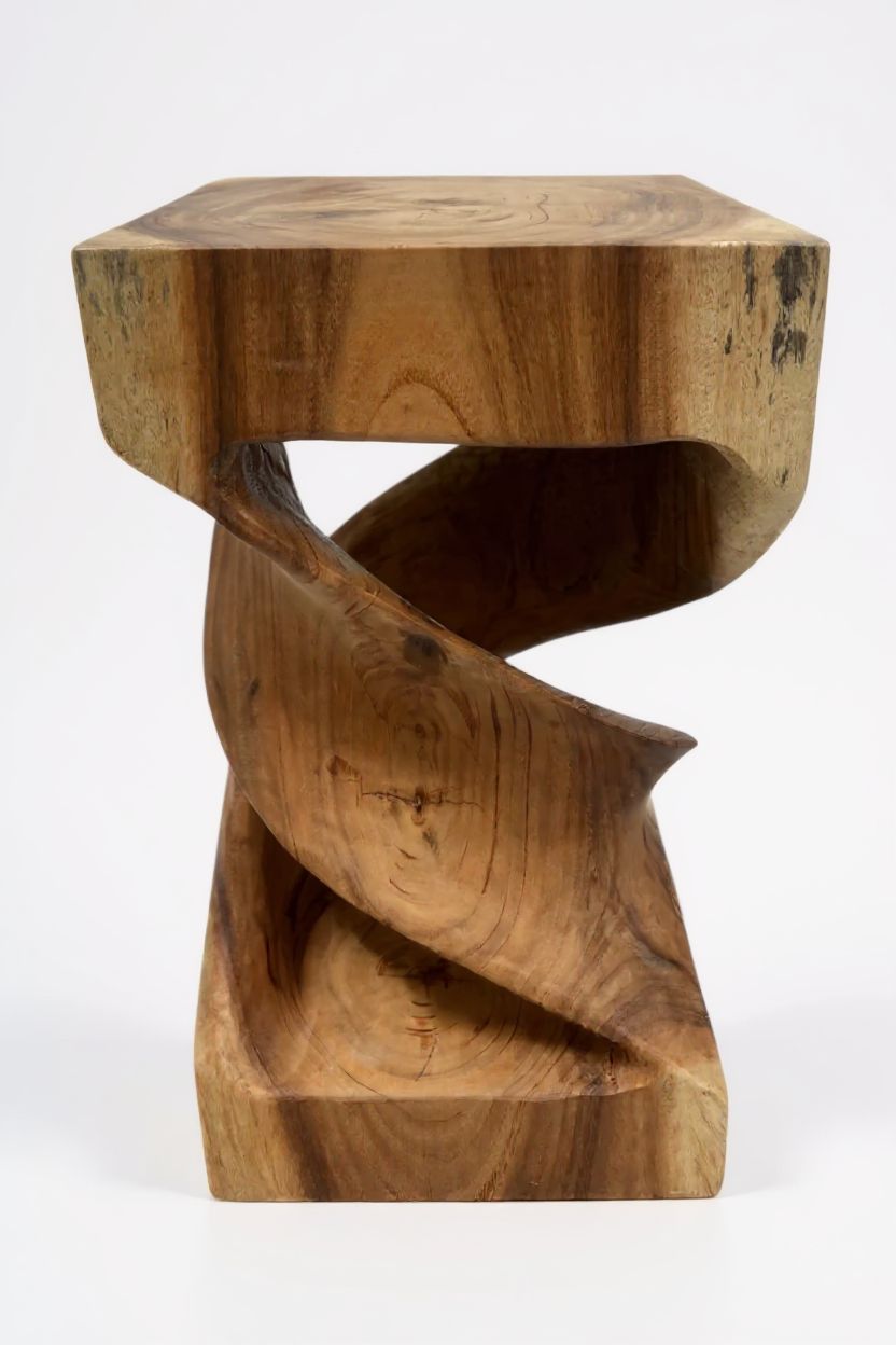 Holz Beistelltisch -  Holzhocker Couchtisch - Handgefertigt - Gedreht aus massivem Suarholz - 50x28x28 cm