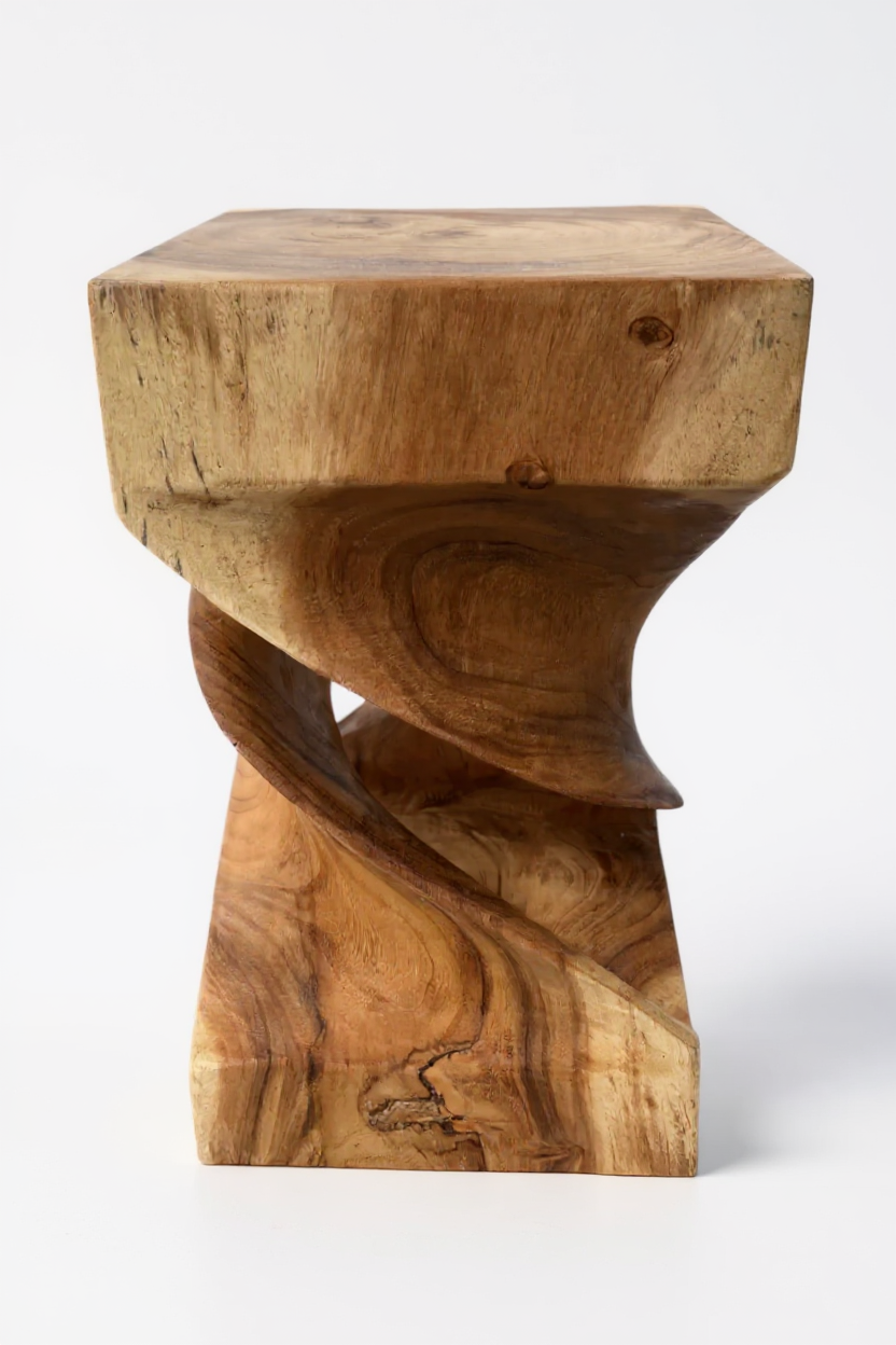 Holz Beistelltisch -  Holzhocker Couchtisch - Handgefertigt - Gedreht aus massivem Suarholz - 50x28x28 cm