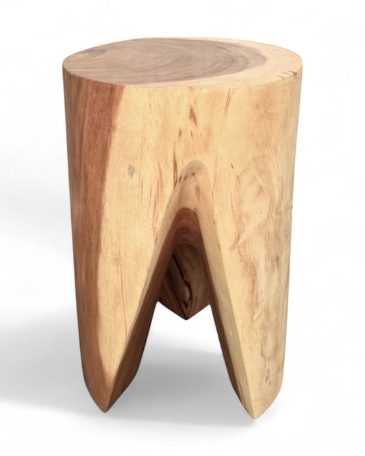 Holzhocker - Beistelltisch Blumenhocker Ablagetisch - Unikat Handgefertigt - Rund stehend aus massivem Suarholz - 45x30x30 cm
