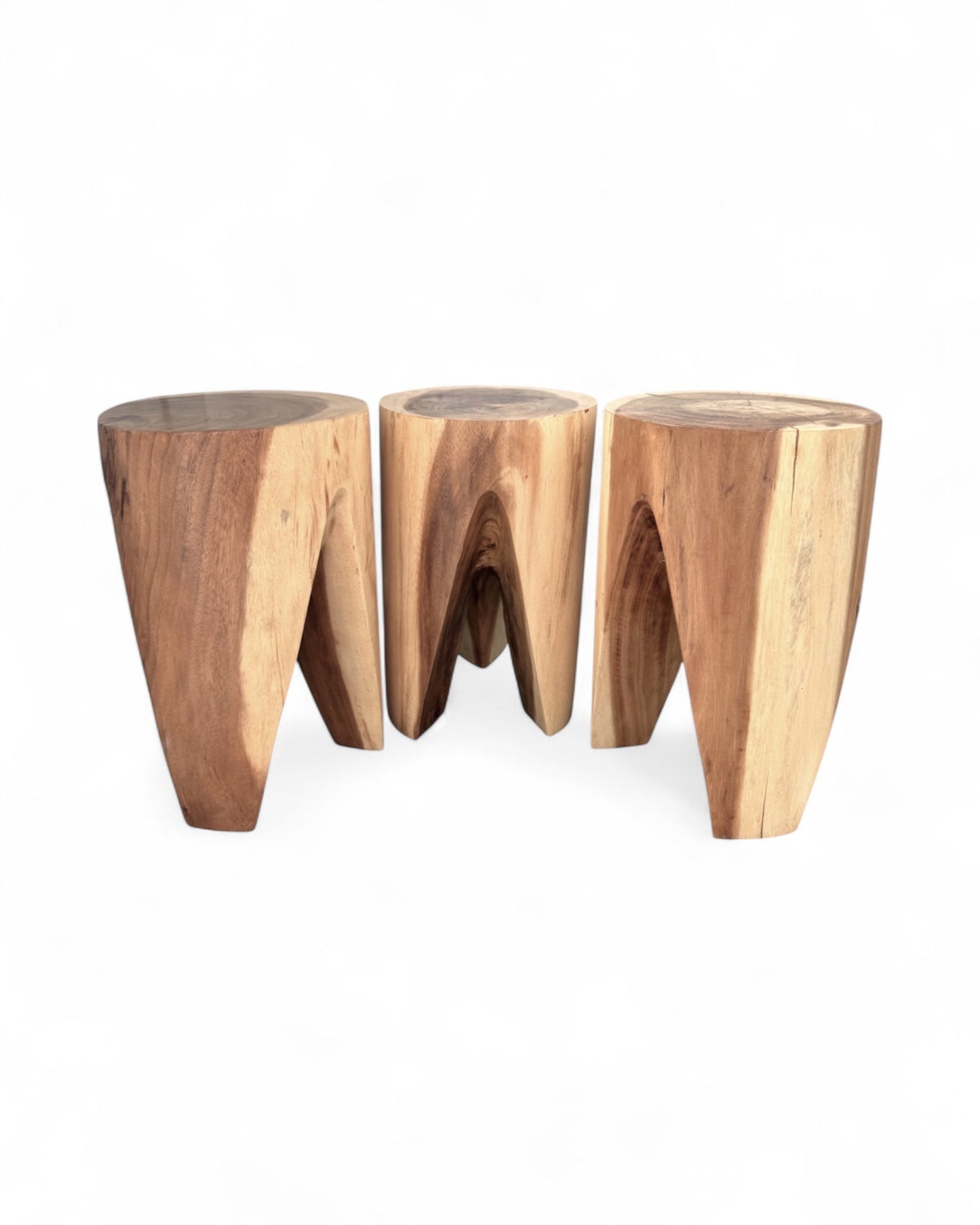 Holzhocker - Beistelltisch Blumenhocker Ablagetisch - Unikat Handgefertigt - Rund stehend aus massivem Suarholz - 45x30x30 cm