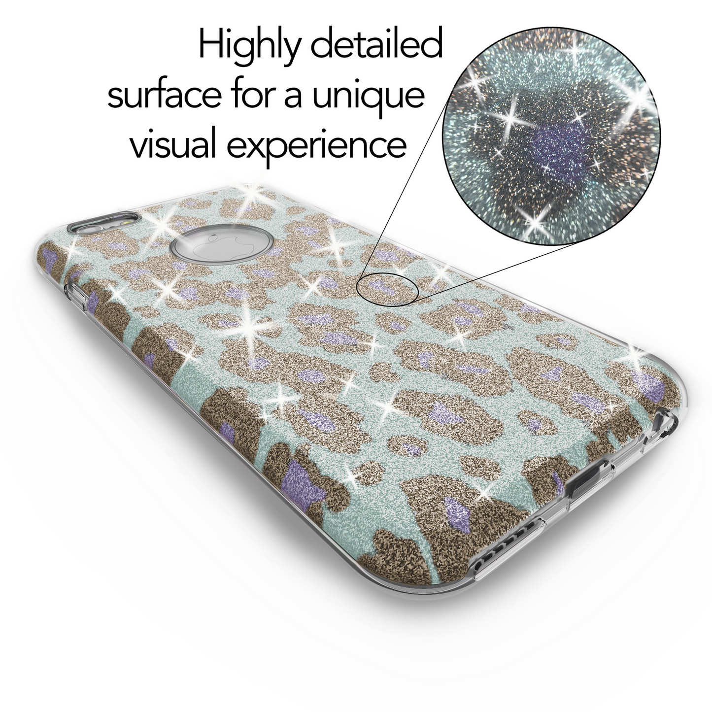 NALIA TPU sílikon hulstur fyrir iPhone 6 / 6S, glitrandi leopard - tyrkisblár