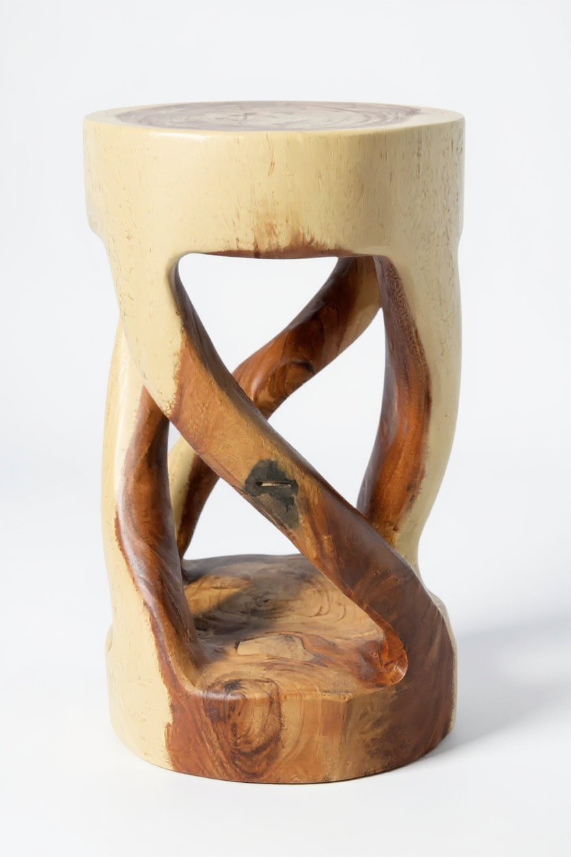 Holzhocker - Beistelltisch Blumenhocker Ablagetisch - Unikat Handgefertigt  - Rund Gedreht aus massivem Suarholz - 50x28x28 cm