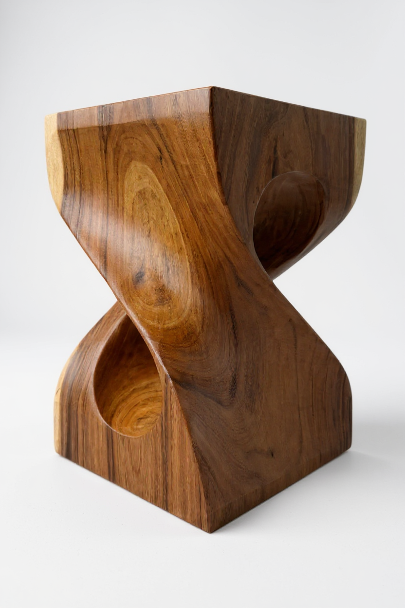 Holzhocker - Beistelltisch Blumenhocker Ablagetisch - Unikat Handgefertigt  - Gedreht aus massivem Samanholz - 45x30x30 cm