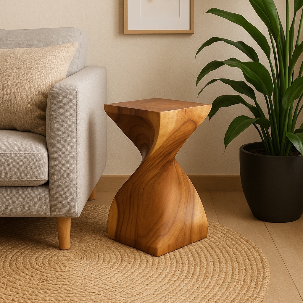 Holzhocker - Edler Beistelltisch Holz - Holz Hocker - Handgefertigter Beistelltisch aus Holz - 50x28x28cm