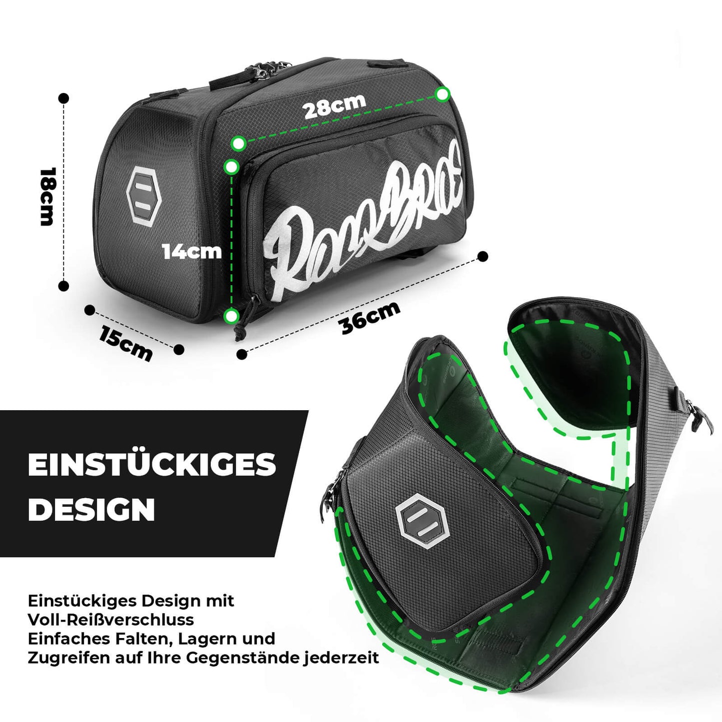 Foldable one-piece pannier bag for the luggage rack