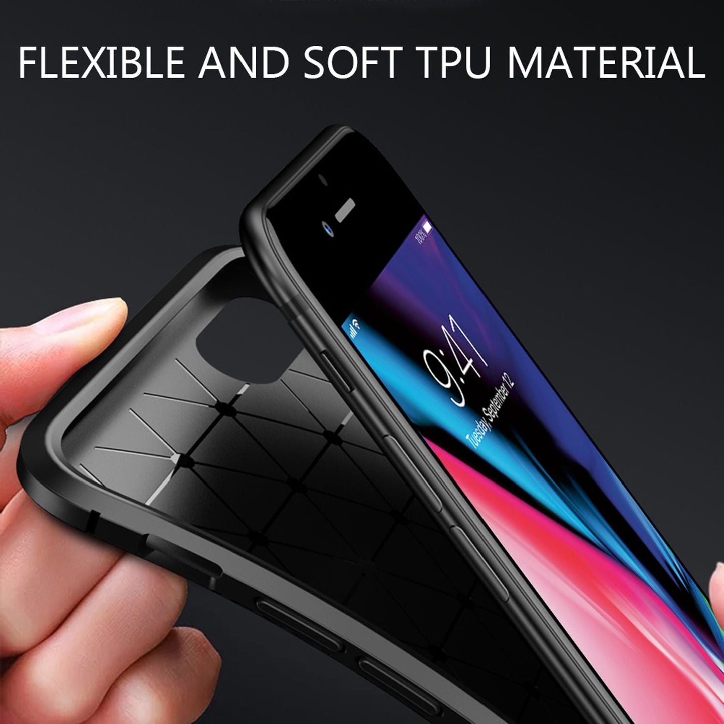 NALIA Handy Hülle für iPhone SE 2022 / SE 2020 / 8 / 7, Carbon Case Silikon Cover Schutz