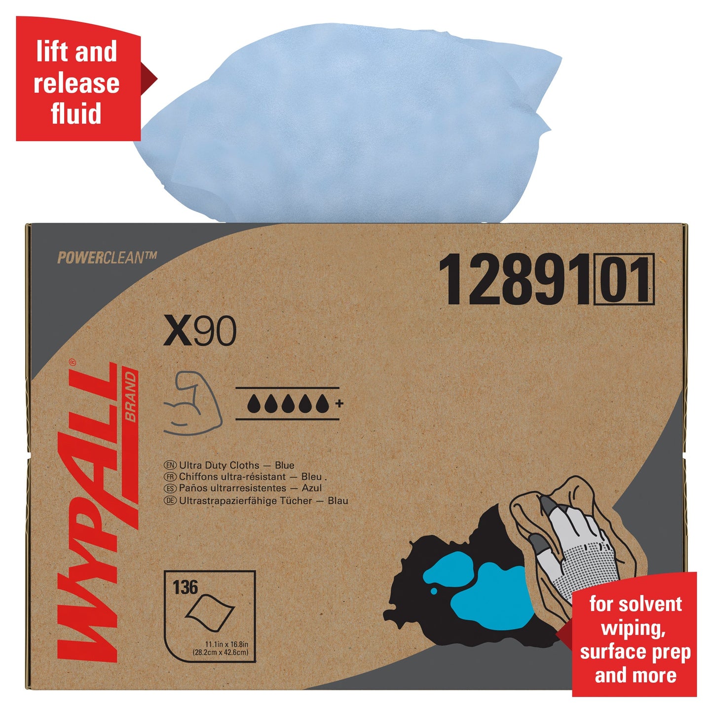 WypAll® X90 PowerClean - BRAG™ Box / Blau - 1 Brag Box  x 136 Sheets | Karton (1 Box)
