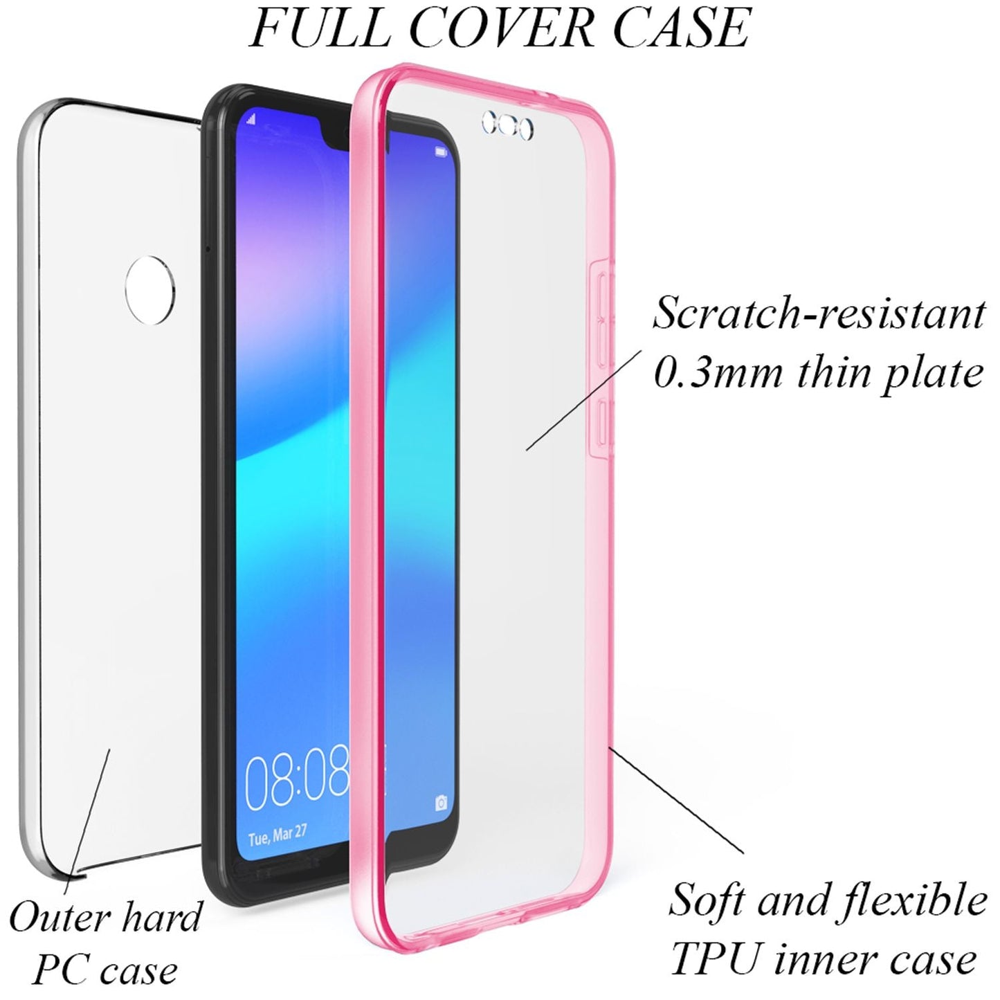 NALIA 360 Grad Handy Hülle für Huawei P20 Lite, Full Cover Case Rundum Bumper