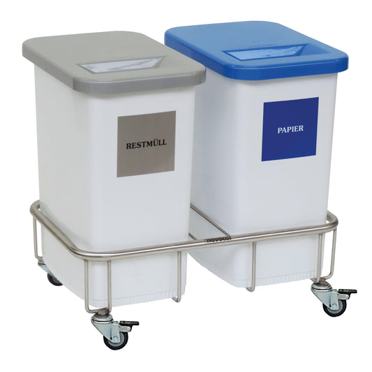 Novocal Wertstoffsammler Fahrgestell, Zweifachsammler Material: Edelstahl  - mit 2 Kunststoffbehäl | Packung (1 Stück)
