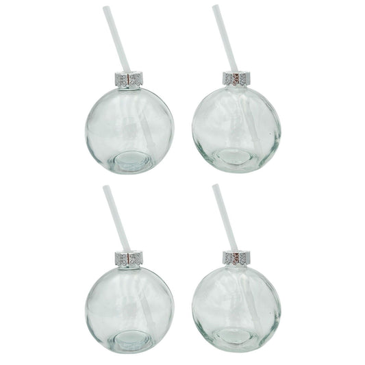 4 Trinkgläser Weihnachtskugel Trinkhalm Glas transparent Weihnachtskugel 400 ml