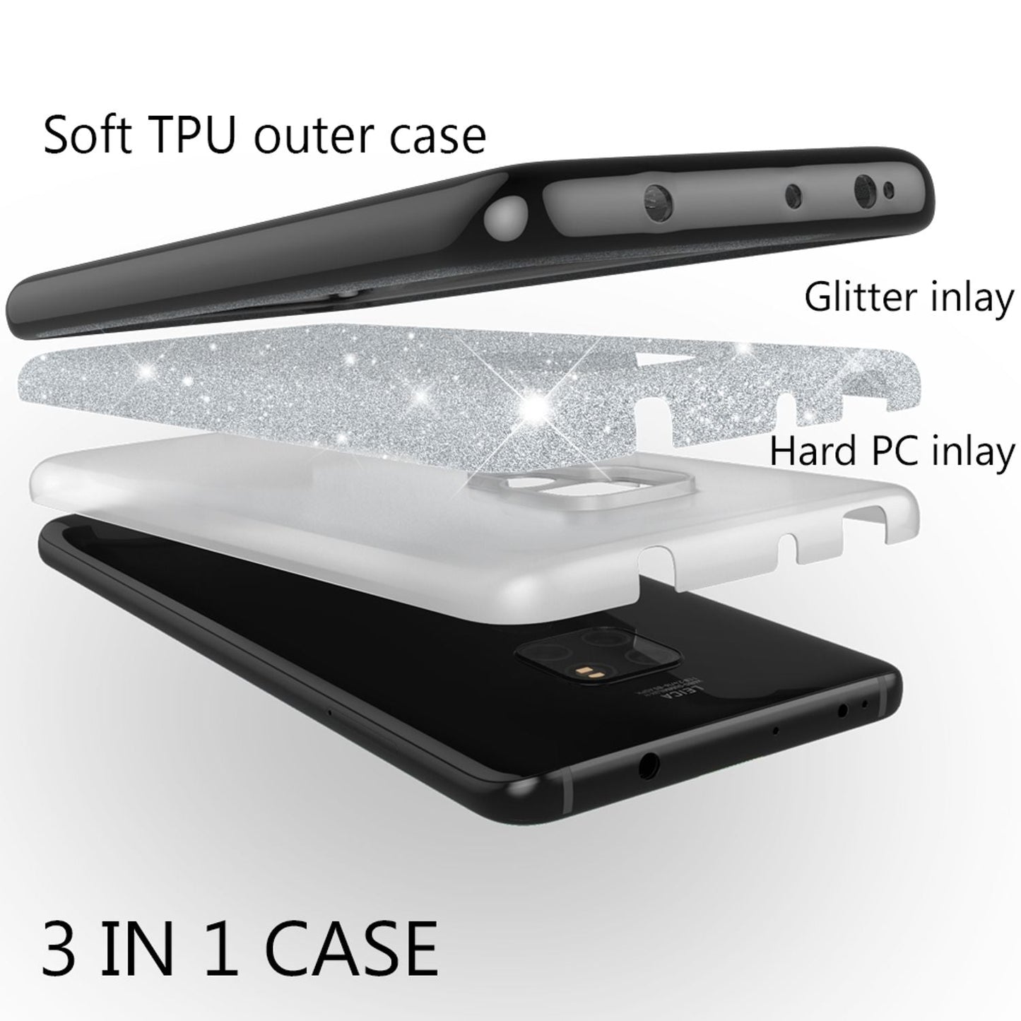 NALIA Phone Case for Huawei Mate20, Glitter Slim Silicone Case Cover Protective Case