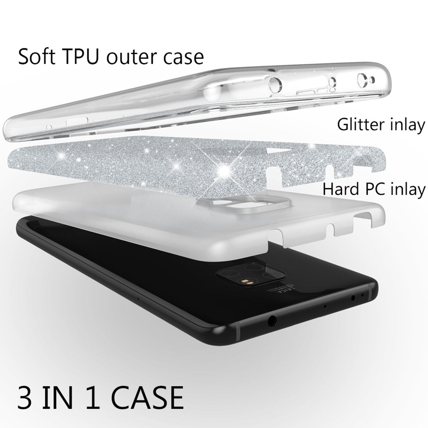 NALIA Phone Case for Huawei Mate20, Glitter Slim Silicone Case Cover Protective Case