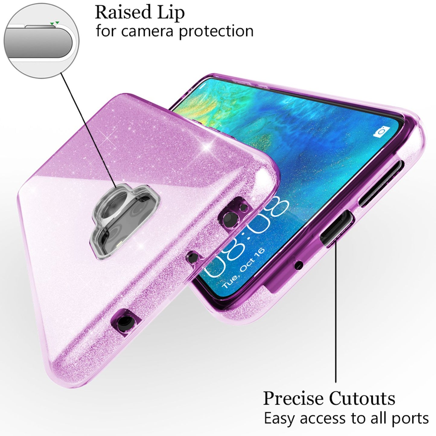 NALIA Phone Case for Huawei Mate20, Glitter Slim Silicone Case Cover Protective Case