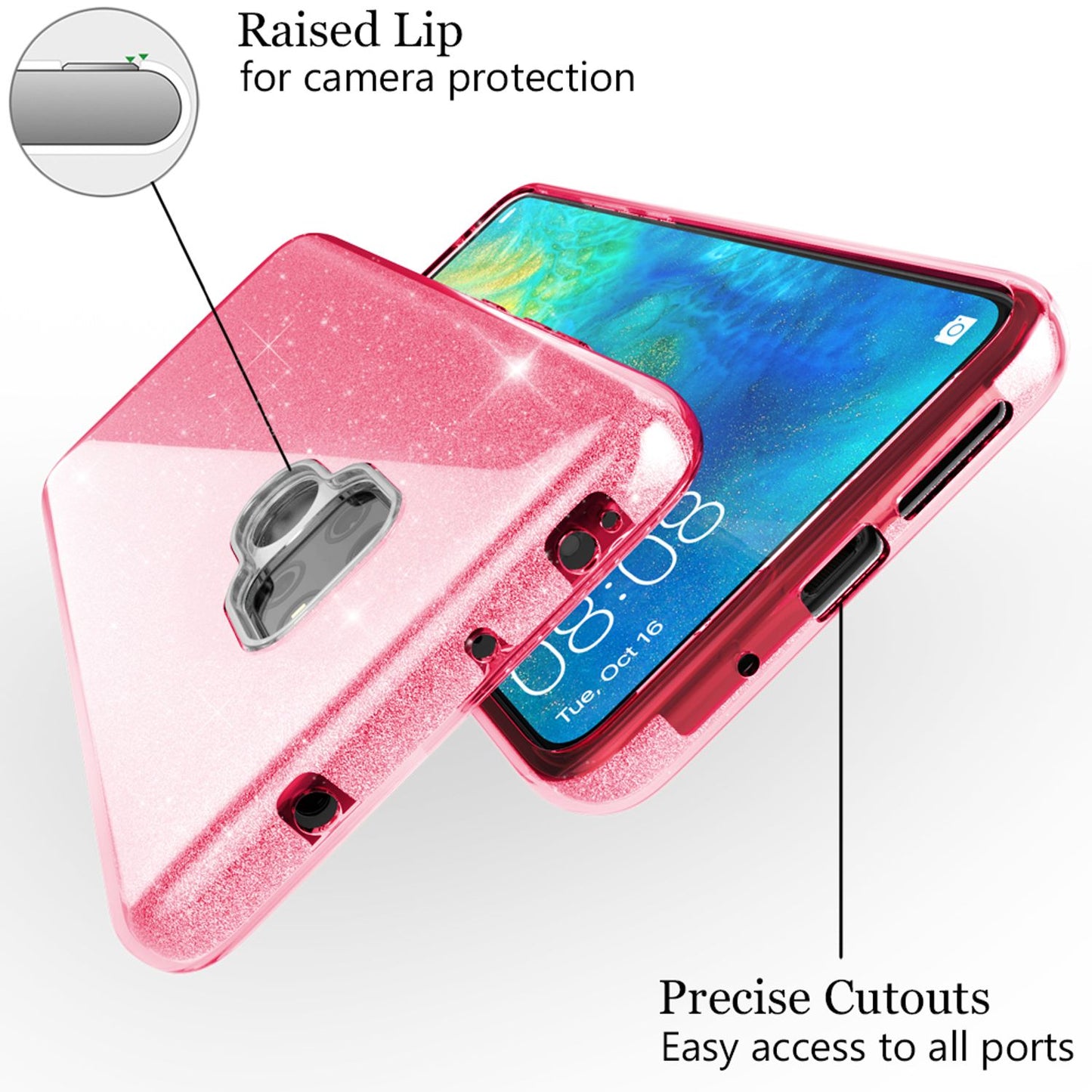 NALIA Phone Case for Huawei Mate20, Glitter Slim Silicone Case Cover Protective Case