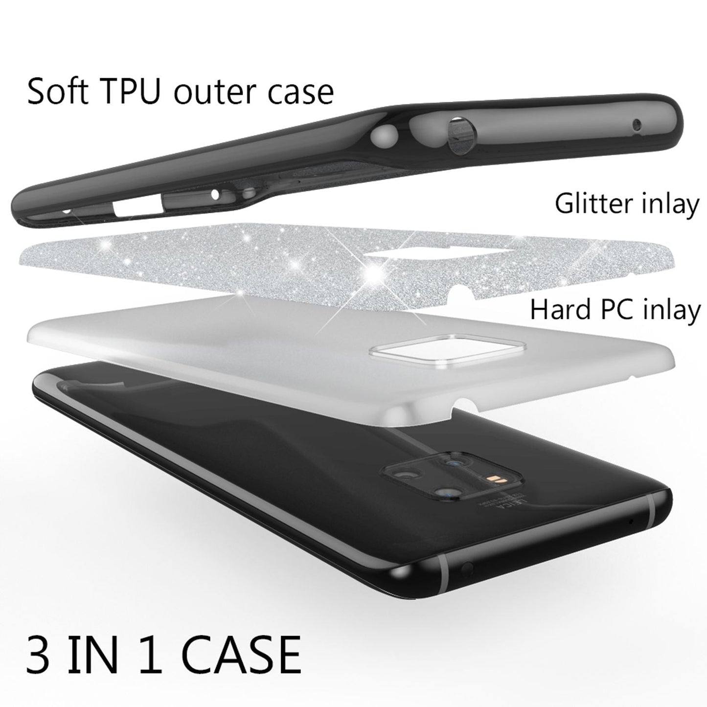 NALIA phone case compatible with Huawei Mate20 Pro, glitter case back cover
