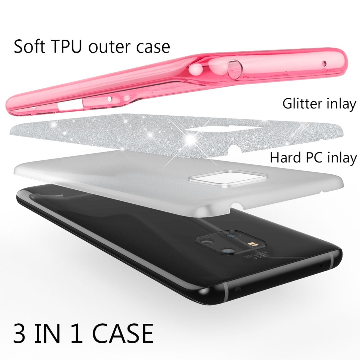 NALIA phone case compatible with Huawei Mate20 Pro, glitter case back cover