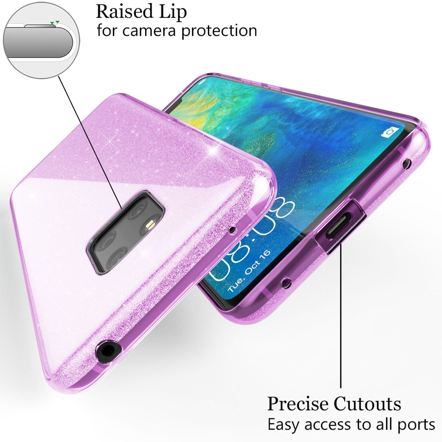 NALIA phone case compatible with Huawei Mate20 Pro, glitter case back cover