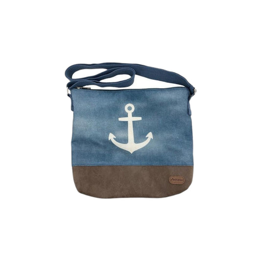 Damen Umhängetasche » Maritimer Vintage Stil » Weiß/Blau/Braun ca. 28 x 32 cm » Damen Handtasche » maritime Tasche mit Schultergurt