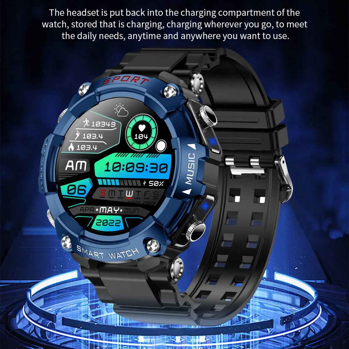 2 in 1 T69 Smart Watch With Bluetooth Earbuds Earphones