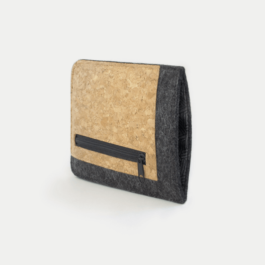 Handytasche Kartenfach iPhone 16 Pro Max | Filz & Kork | anthrazit - Tracks | ZIP