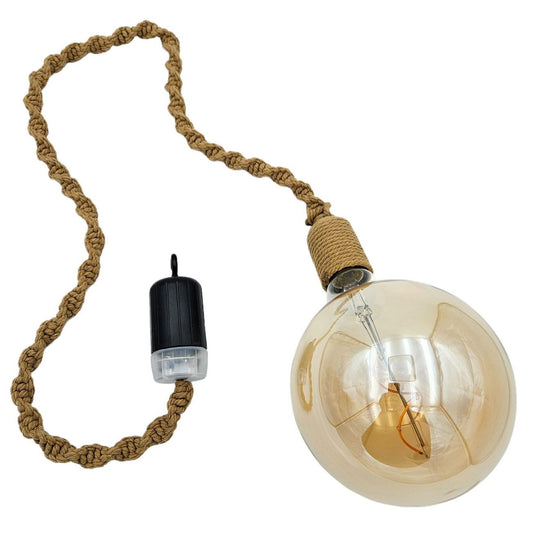 Hängelampe LED Braun Seil Macrame Hängeleuchte Timer Fernbedienung  Ø15cm Lampe