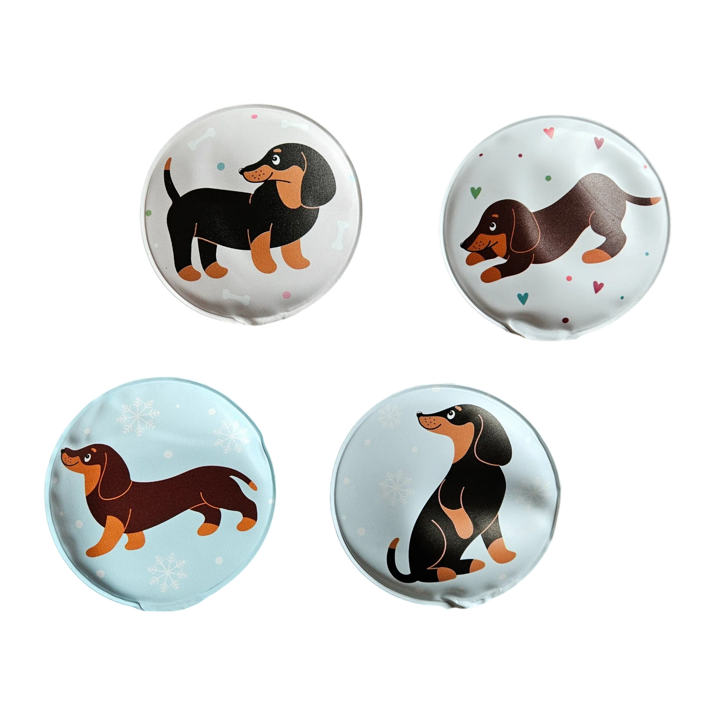Taschenwärmer Handwärmer Hund Dackel 4er Set wiederverwendbar Wärmekissen