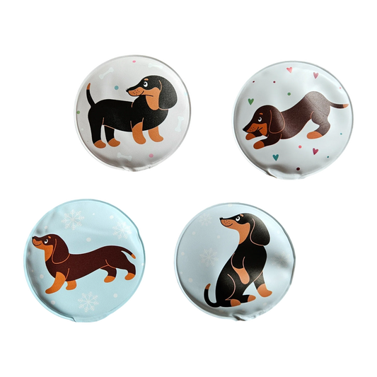 Taschenwärmer Handwärmer Hund Dackel 4er Set wiederverwendbar Wärmekissen