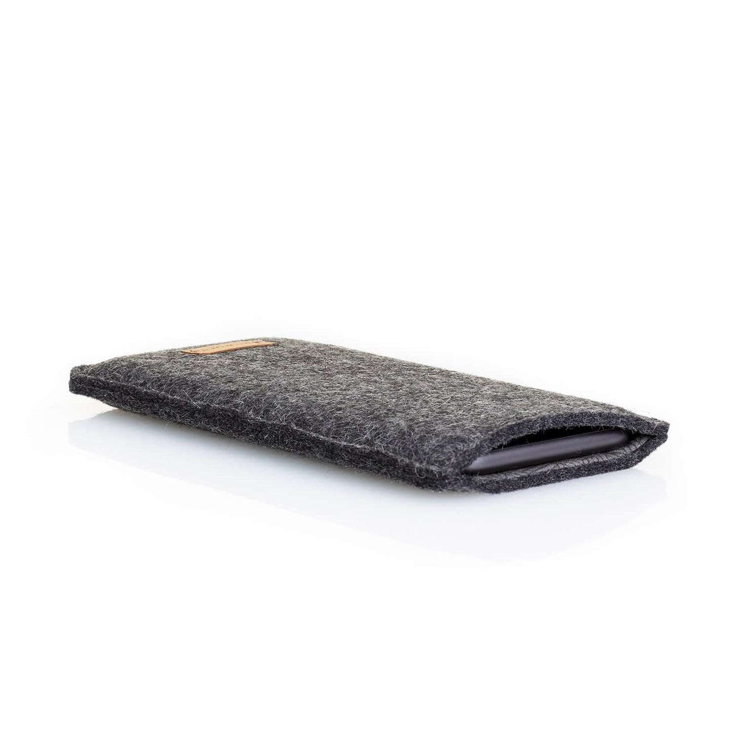 Handytasche für iPhone X/XS | aus Filz und Bio-Baumwolle | anthrazit - tracks | Modell "LET"