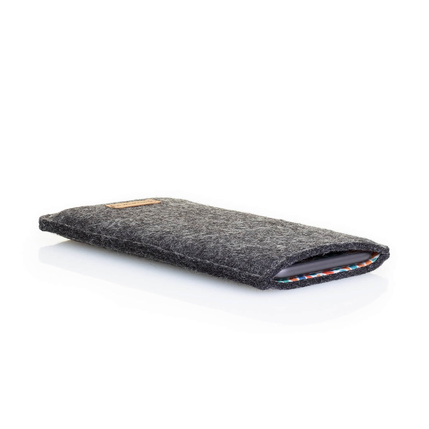 Handytasche für iPhone 15 Pro Max | aus Filz und Bio-Baumwolle | anthrazit - colorful | Modell "LET"