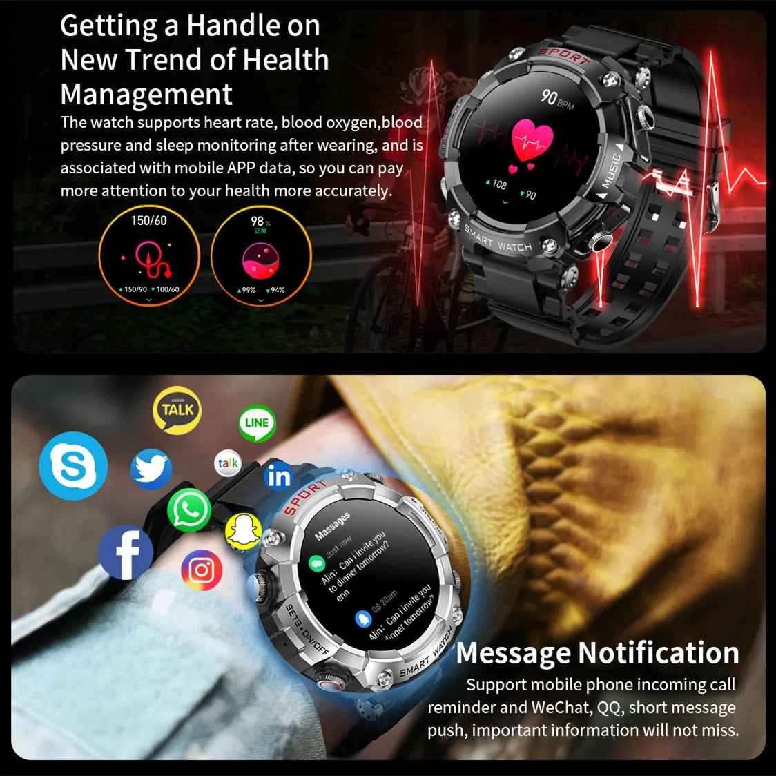 2 in 1 T69 Smart Watch With Bluetooth Earbuds Earphones