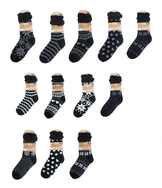 Hüttensocken » Kuschelsocken » Anti Rutsch Socke » Winter Hausschuhe » Strick Fleece in schwarz/weiß