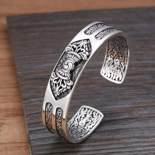 BOCAI Ekta S925 Silfur Vintage Armband fyrir karla Tíska Þungir Stíl Skartgripir Gangi þér vel Gjöf