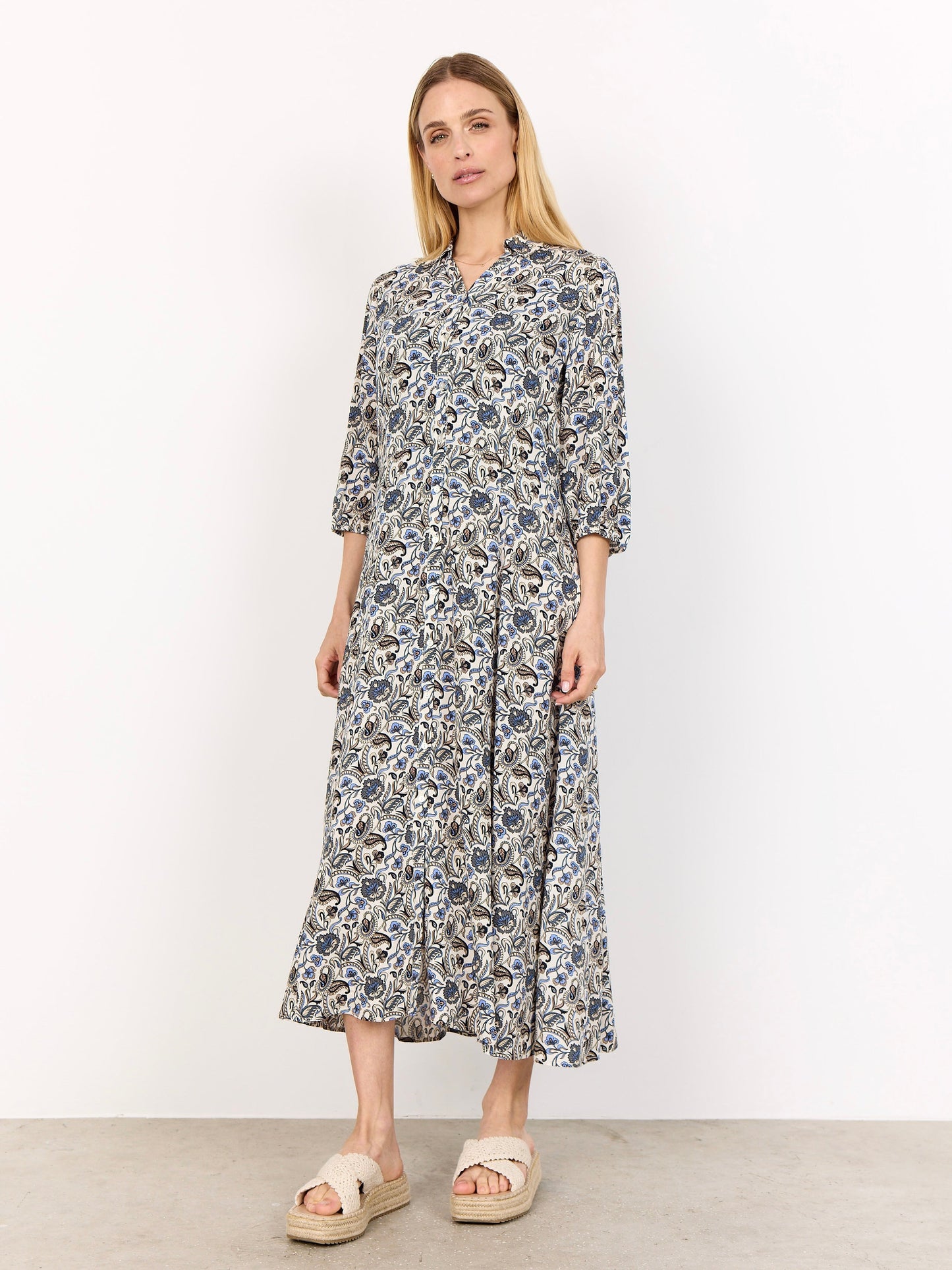 Kleid SC-Samea 3 azurblau/khaki gemustert