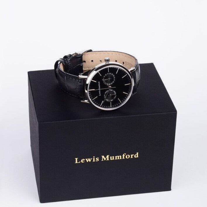 Uhr silber/schwarzes Lederband, 2 Größen